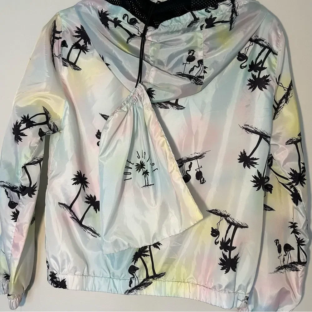 New! Girls 14/16 Justice Palm Tree Hooded Lightweight Jacket Spring Summer Rain